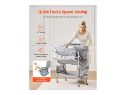 Mesa para Trocar Fraldas Dobrável SucceBuy Plano para Trocar Fraldas com 2 Gavetas em Tecido, Cesto Lateral e Barra para Pendurar, Rodízios Bloqueáveis