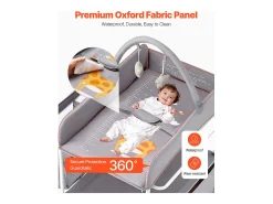 Mesa para Trocar Fraldas Dobrável SucceBuy Plano para Trocar Fraldas com 2 Gavetas em Tecido, Cesto Lateral e Barra para Pendurar, Rodízios Bloqueáveis