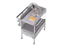 Mesa para Trocar Fraldas Dobrável SucceBuy Plano para Trocar Fraldas com 2 Gavetas em Tecido, Cesto Lateral e Barra para Pendurar, Rodízios Bloqueáveis
