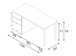 Mesa Philadelphia, Mesa de escritório multifuncional reversível, Mesa de estudo com cômoda com 2 gavetas e 1 porta, 138x60h74 cm, Branco