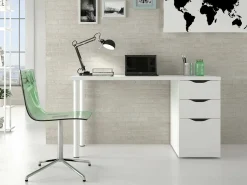 Mesa Philadelphia, Mesa de escritório multifuncional reversível, Mesa de estudo com cômoda com 2 gavetas e 1 porta, 138x60h74 cm, Branco