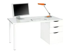 Mesa Philadelphia, Mesa de escritório multifuncional reversível, Mesa de estudo com cômoda com 2 gavetas e 1 porta, 138x60h74 cm, Branco