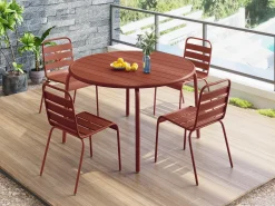 Mesa redonda de jardim em metal D. 110 cm terracota - MIRMANDE