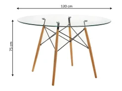 Mesa Redonda em Vidro Temperado Tower de 120 cm. Sala de Jantar ou Cozinha Carvalho