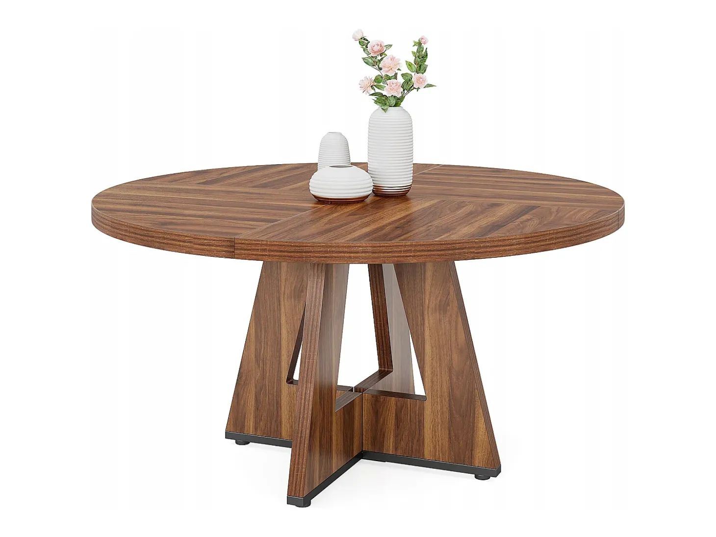 Mesa redonda para sala de jantar, cozinha, sala de jantar, sala de estar, 120 cm, para 4 pessoas, marrom rústico (apenas a mesa)