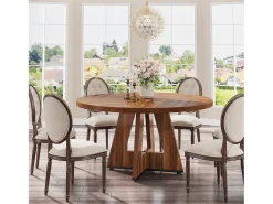 Mesa redonda para sala de jantar, cozinha, sala de jantar, sala de estar, 120 cm, para 4 pessoas, marrom rústico (apenas a mesa)