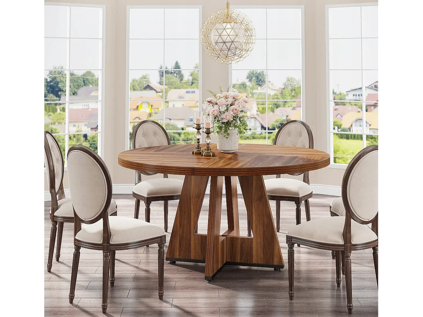 Mesa redonda para sala de jantar, cozinha, sala de jantar, sala de estar, 120 cm, para 4 pessoas, marrom rústico (apenas a mesa)
