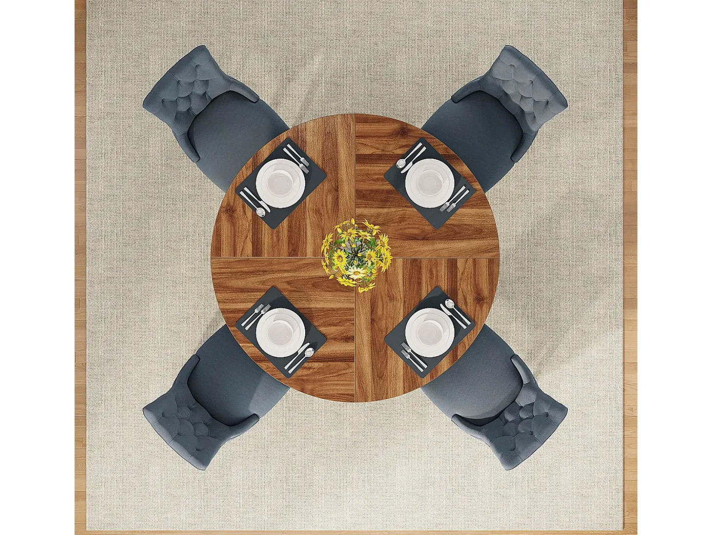 Mesa redonda para sala de jantar, cozinha, sala de jantar, sala de estar, 120 cm, para 4 pessoas, marrom rústico (apenas a mesa)