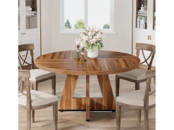 Mesa redonda para sala de jantar, cozinha, sala de jantar, sala de estar, 120 cm, para 4 pessoas, marrom rústico (apenas a mesa)