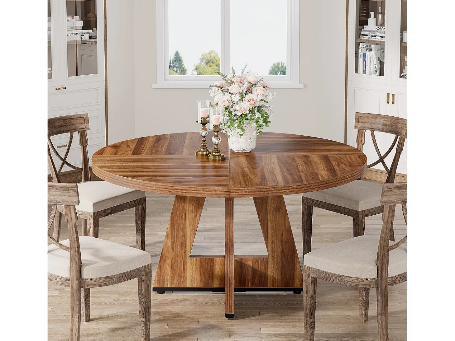 Mesa redonda para sala de jantar, cozinha, sala de jantar, sala de estar, 120 cm, para 4 pessoas, marrom rústico (apenas a mesa)