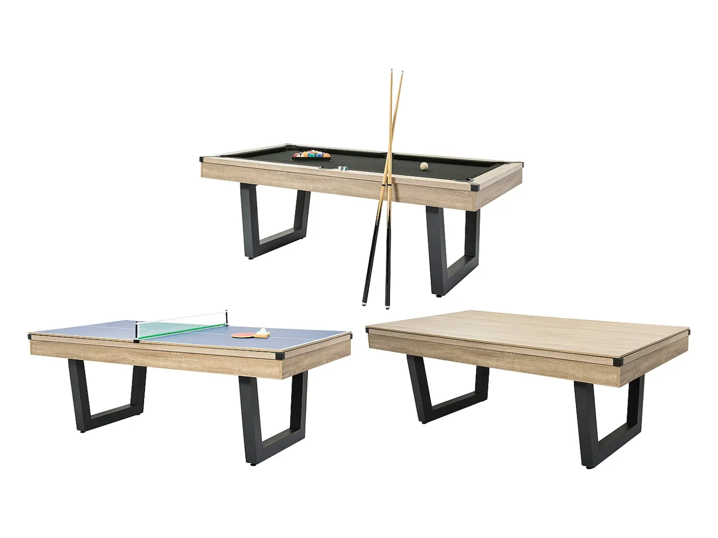 Mesa transformável bilhar e pingue-pongue, cor natural clara e preto C213,4 cm MELIAN
