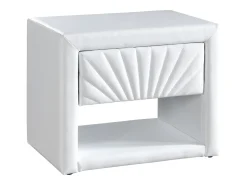 Mesa-de-cabeceira 1 gaveta e 1 nicho em couro sintético branco - ULAMI