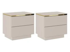 Mesa-de-cabeceira conjunto de 2 com 2 gavetas bege e dourado - VUKIA