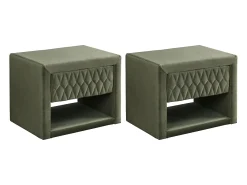 Mesa-de-cabeceira conjunto de 2 com 1 gaveta e 1 nicho tecido veludo verde azeitona - DANIELE