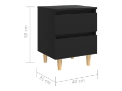 Mesas de cabeceira 2 pcs c/ pernas de pinho 40x35x50 cm preto