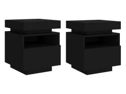 Mesas de cabeceira c/ luzes LED 2 pcs 40x39x48,5 cm preto
