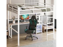 Mezanino iluminado 140x200 cm - com escrivaninha - com USB + Type-C - guarda-corpo - escada - branco (sem colchão)