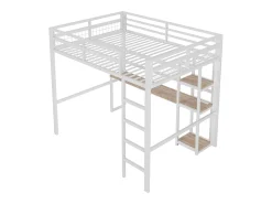 Mezanino iluminado 140x200 cm - com escrivaninha - com USB + Type-C - guarda-corpo - escada - branco (sem colchão)