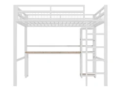 Mezanino iluminado 140x200 cm - com escrivaninha - com USB + Type-C - guarda-corpo - escada - branco (sem colchão)