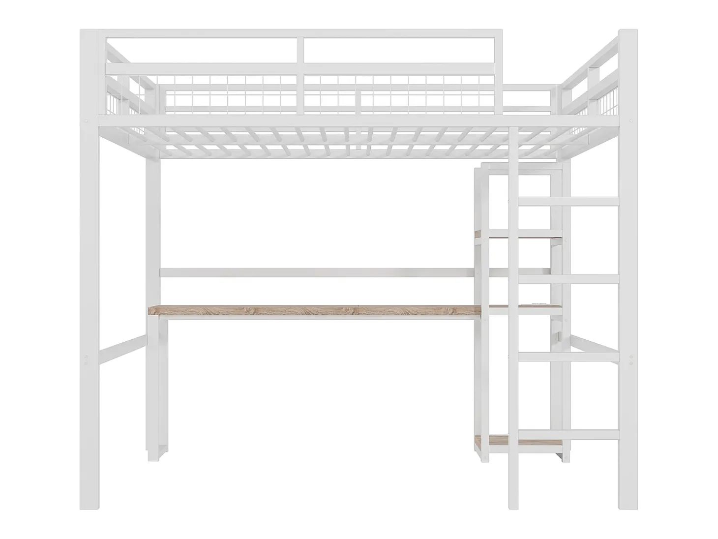 Mezanino iluminado 140x200 cm - com escrivaninha - com USB + Type-C - guarda-corpo - escada - branco (sem colchão)