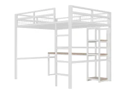 Mezanino iluminado 140x200 cm - com escrivaninha - com USB + Type-C - guarda-corpo - escada - branco (sem colchão)