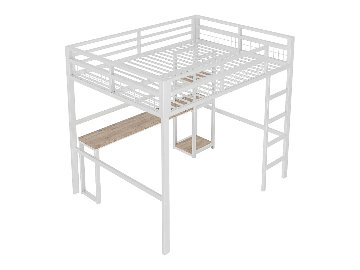 Mezanino iluminado 140x200 cm - com escrivaninha - com USB + Type-C - guarda-corpo - escada - branco (sem colchão)