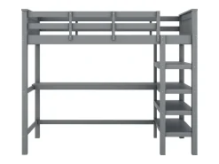 Mezanino iluminado 90x200cm e pino maciço com mesa e alcance étagère - Gris