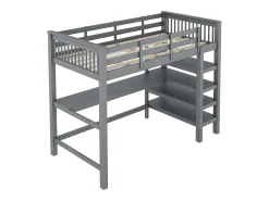 Mezanino iluminado 90x200cm e pino maciço com mesa e alcance étagère - Gris