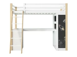 MEZZANINE BED com escritório - 90 x 200 cm - 6 gaveta grande - cerca e escada - madeira sólida e mdf - branco
