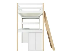 MEZZANINE BED com escritório - 90 x 200 cm - 6 gaveta grande - cerca e escada - madeira sólida e mdf - branco