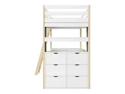 MEZZANINE BED com escritório - 90 x 200 cm - 6 gaveta grande - cerca e escada - madeira sólida e mdf - branco