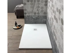 Milano dunne rechthoekige witte douchebak in steeneffecthars, antislip, 70x100h cm