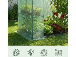 Mini estufa de jardim tipo casinha com estrutura metálica e cobertura de PE com prateleiras, 1 porta Verde 143x73x195 cm
