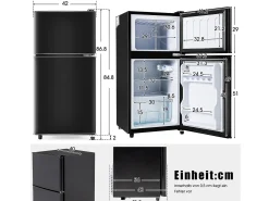 Mini Frigorífico - Congelador 22L + Frigorífico 38L - 42x45,5x86,8cm - 172 kWh/ano, Luz LED - Classe F - Preto
