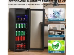 Mini frigorífico de 128 litros com prateleiras ajustáveis e LED azul - Preto