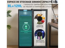 Mini frigorífico de 128 litros com prateleiras ajustáveis e LED azul - Preto