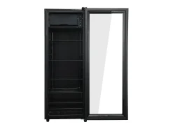 Mini frigorífico de 128 litros com prateleiras ajustáveis e LED azul - Preto