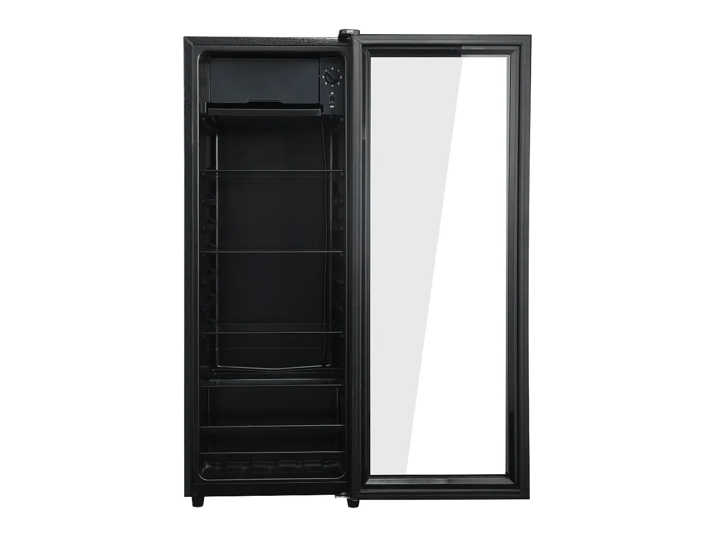 Mini frigorífico de 128 litros com prateleiras ajustáveis e LED azul - Preto