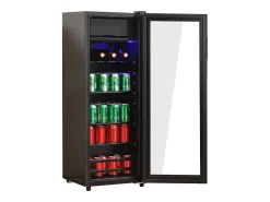 Mini frigorífico de 128 litros com prateleiras ajustáveis e LED azul - Preto