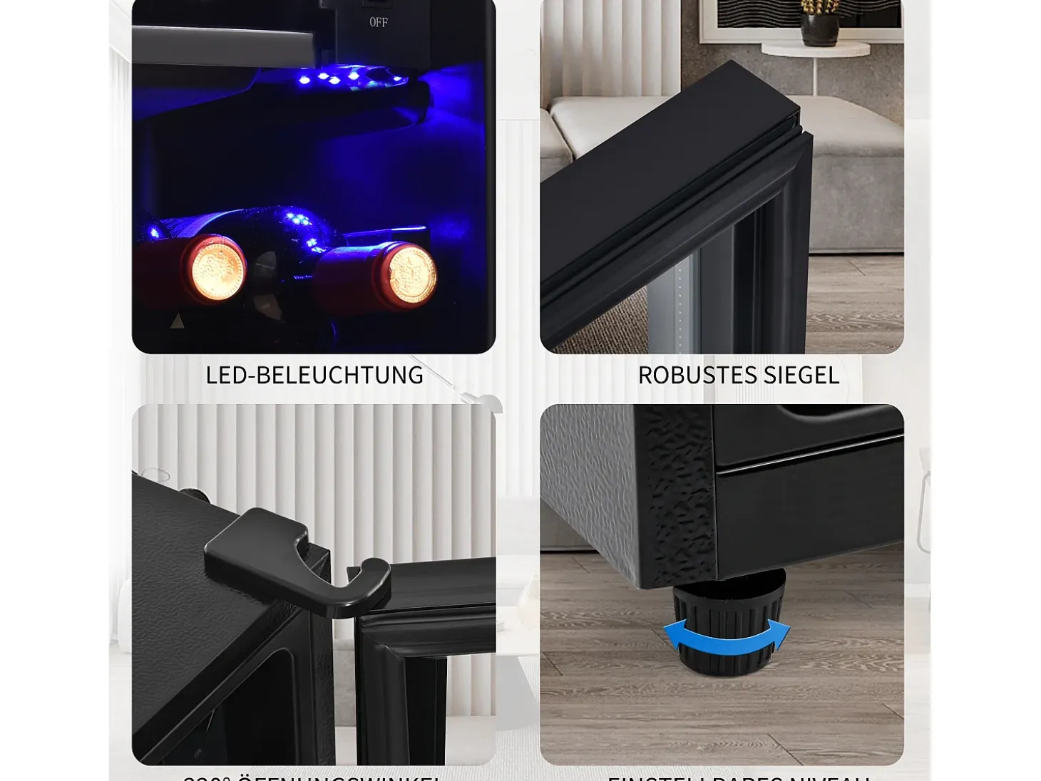 Mini frigorífico de 128 litros com prateleiras ajustáveis e LED azul - Preto