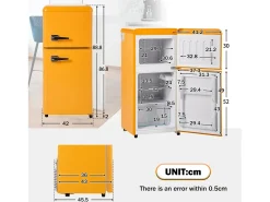Mini geladeira 22L + 38L, 7 nível de temperatura, -27 ° C∽13 ° C, som 45 dB, classe de energia E, 102kWh/ano, 42x45.5x88.8cm