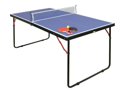 Mini mesa de pingue-pongue azul, com raquetes, bolas e rede, C137 x L76 x A67 cm, DENIS