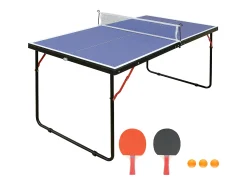 Mini mesa de pingue-pongue azul, com raquetes, bolas e rede, C137 x L76 x A67 cm, DENIS