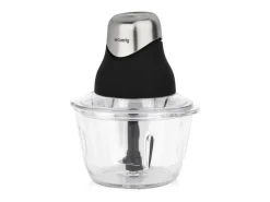 Mini picadora elétrica H.Koenig LEO8 320W - Tigela de vidro 1L, lâminas em inox, design preto fosco e cromo