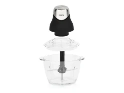 Mini picadora elétrica H.Koenig LEO8 320W - Tigela de vidro 1L, lâminas em inox, design preto fosco e cromo