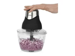 Mini picadora elétrica H.Koenig LEO8 320W - Tigela de vidro 1L, lâminas em inox, design preto fosco e cromo