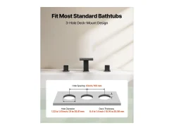 Misturador de Banheira Cascata SucceBuy, Torneira de Banheira Romana, 3 Furos com 2 Maçanetas, Conjunto de Torneiras de Banho, em Aço Inoxidável