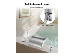 Misturador de Banheira Romana SucceBuy, Torneira de Banheira Cascata, Conjunto de Torneiras 3 Furos com 2 Maçanetas, Duplo Fluxo de Água, Montagem sobre Bancada