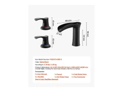 Misturador de Banheira Romana SucceBuy, Torneira de Banheira com 3 Furos, Cascata, em Liga de Zinco, com 2 Maçanetas, Controlo de Temperatura, Preto Fosco