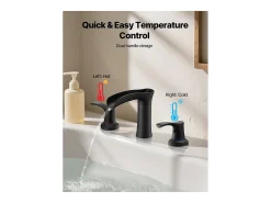 Misturador de Banheira Romana SucceBuy, Torneira de Banheira com 3 Furos, Cascata, em Liga de Zinco, com 2 Maçanetas, Controlo de Temperatura, Preto Fosco